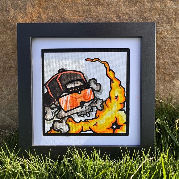Original Art “Skully Mustard” by Independent Artist Graffiti Style Framed Canvas - Picture 1 of 3